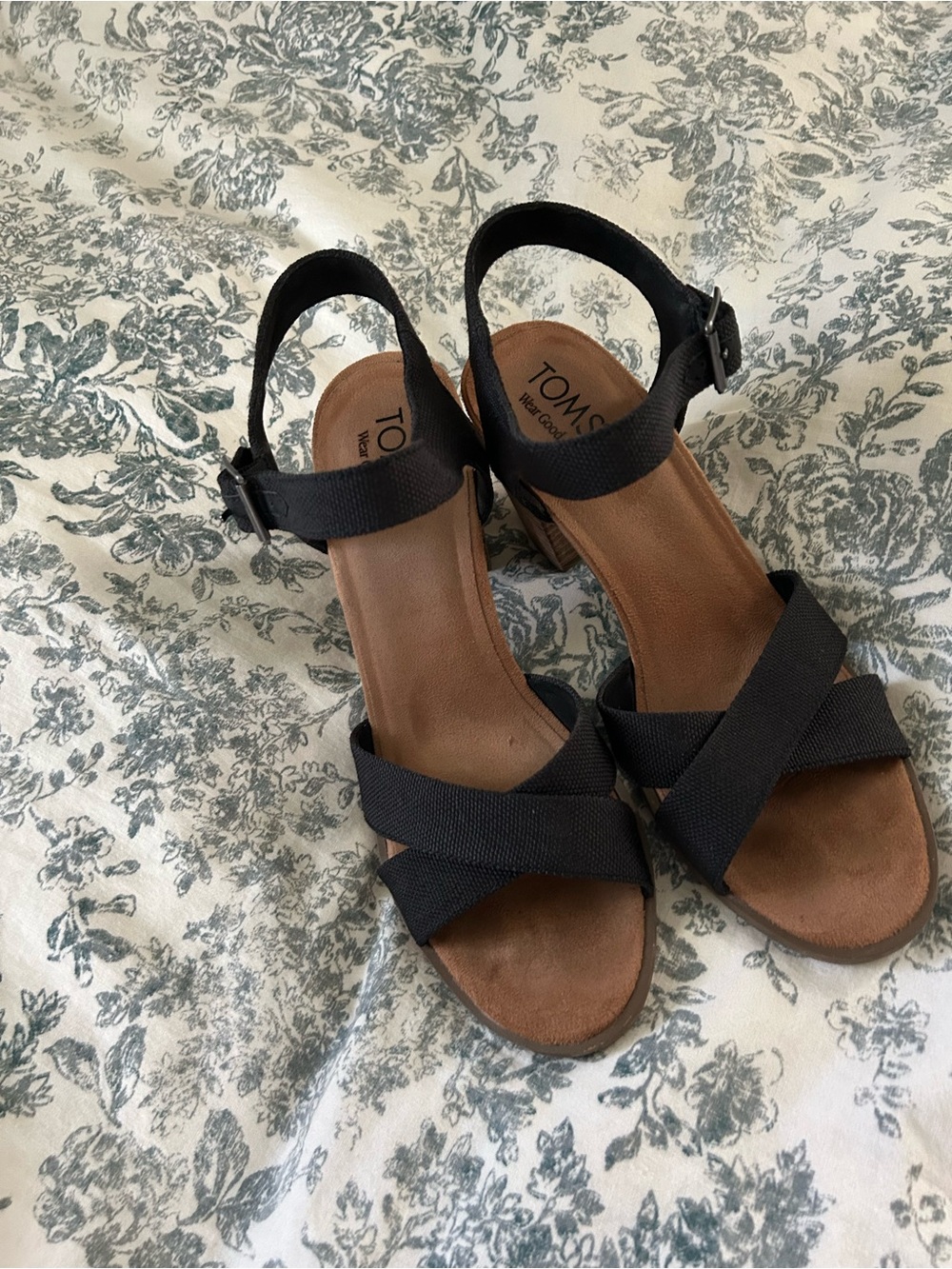Toms Black Crisscross Strap Heeled Sandals